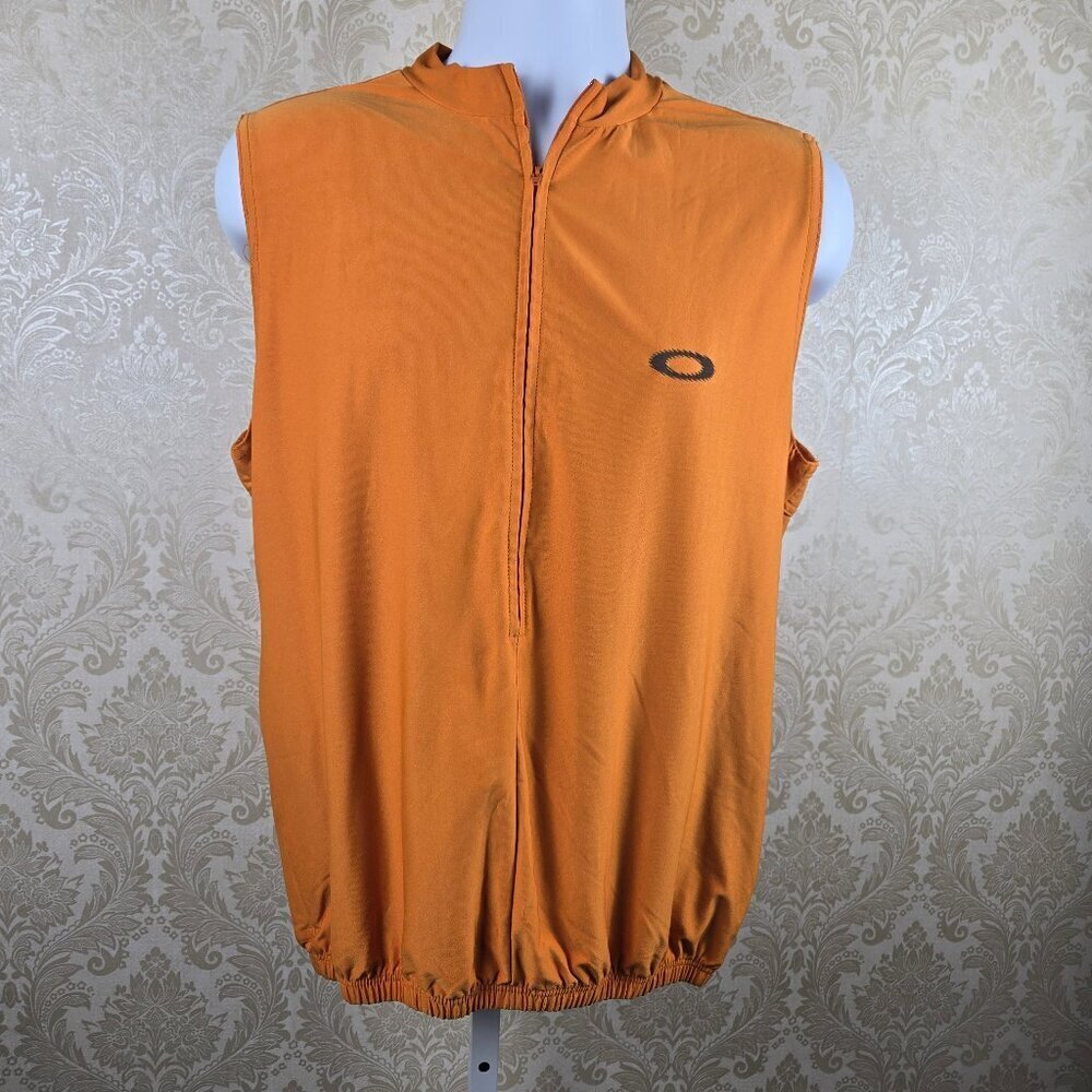 Oakley Size Large Orange 1/2 Zip Utility Vest Sleevless 3 Back Pockets Cycling